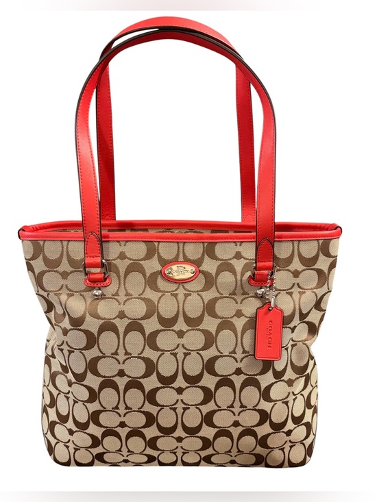 Coach Handbags - NWT Coach Signature Zip Top Tote Cardinal Red & Khaki